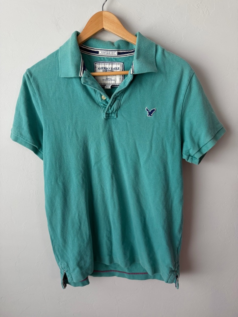VTG Fit American Eagle Outfitters Teal Green Polo Shirt Live Your Life Mens